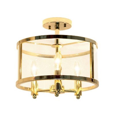 Vintage Gold 13'' Glass Semi-Flushmount Ceiling Light with Iron Accents