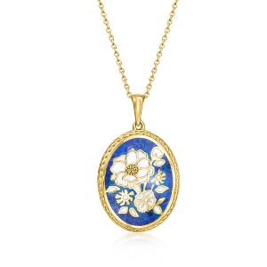 Ross-Simons Lapis and Multicolored Enamel Flower Pendant Necklace in 18kt Gold Over Sterling Size 18 - 1 of 3