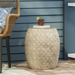 Okak Minimalist LightWeight Concrete Outdoor Side Table Indoor End Tables, Decorative Garden Accent Table Stools for Yard Balcony Patio, Yellow - 1 of 4