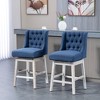 Aghana Digitals 2-Pack 27" Counter Height Swivel Bar Stools, Blue Linen Upholstered with Button - 2 of 4