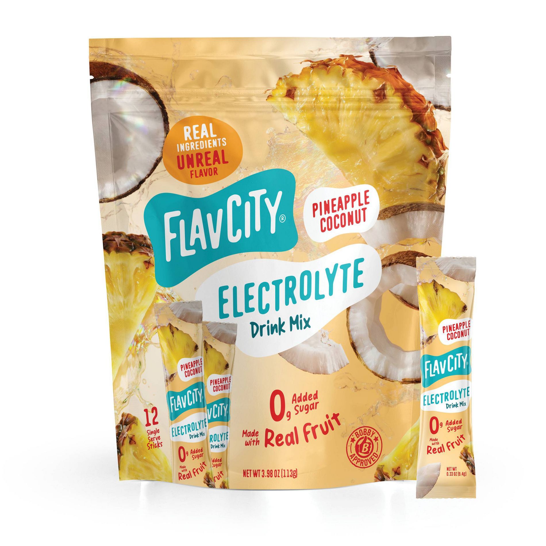 FlavCity Hydration Electrolyte Supplement Powder - Pineapple Coconut - 3.9oz/12ct