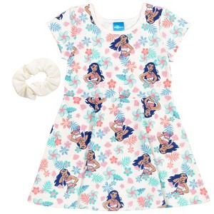 Disney Princess Frozen Minnie Mouse Moana Mulan The Little Mermaid Cinderella Skater Dress  Scrunchie Toddler to Big Kid - 1 of 4