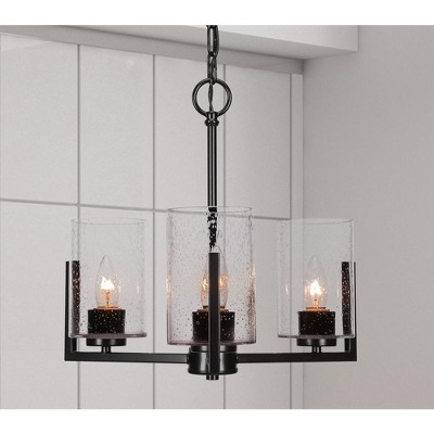 Toltec Lighting Atlas 3 - Light Chandelier in  Matte Black with 4" Clear Bubble Shade
