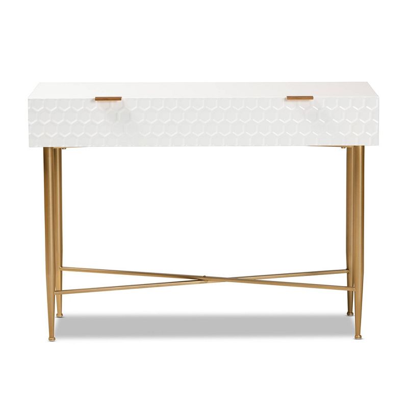 Galia Wood and Metal 1 Drawer Console Table White/Gold - Baxton Studio, 4 of 13