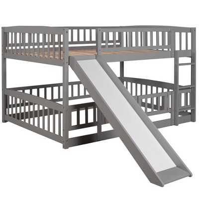 NicBex Bunk Bed with Slide,Low Loft Bed with Fence and Ladder for Toddler Kids Teens,White/Gray/Espresso
