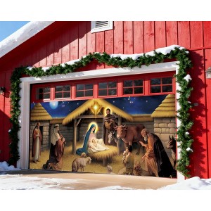 Nativity Scene Garage Door Cover,7x16Ft Christmas  Banner,Religious Polyester Holiday Decor for Home, Church,Reusable Christmas Decorations - 1 of 4