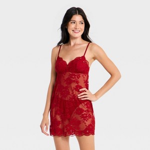 Women's Lace Lingerie Slip Dress - Auden Red XS