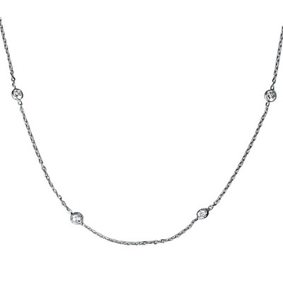  Pompeii3 1ct Diamonds Bezel Station 18" 14K White Gold Womens Necklace 