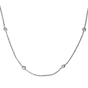 Pompeii3 1ct Diamonds Bezel Station Necklace 18" 14K White Gold Womens - 1 of 4