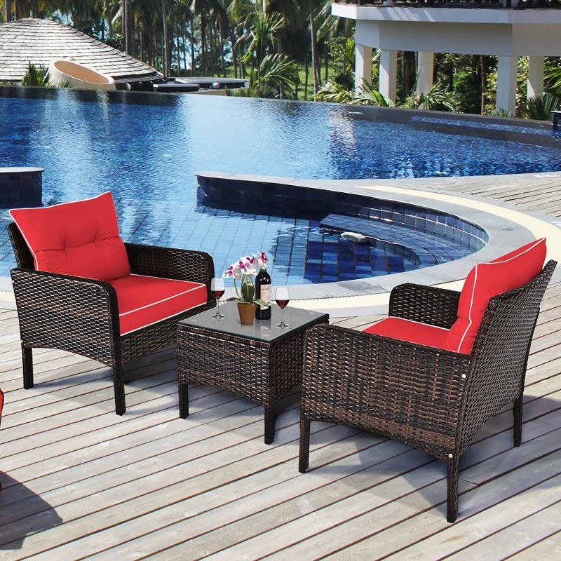 Costway 3PCS  Patio Rattan Conversation Set Cushioned Sofa Chair for Garden, 5 of 14