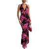 Clotth Women's V-Neck Floral Print Mesh Halter Maxi Dress with Cowl Neck and Tie Backless Design - Elegant Party Wear, Floral - 2 of 4
