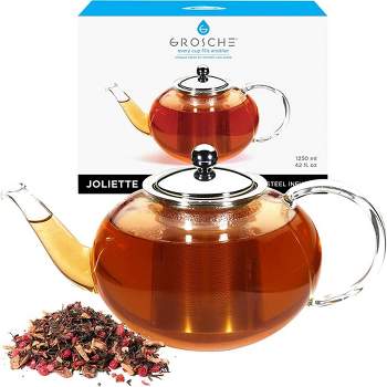 GROSCHE JOLIETTE Hand Blown Glass Teapot with Stainless Steel Infuser, 42 fl oz. Capacity