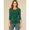 INSPIRE CHIC Women's V Neck 3/4 Sleeves Solid Knitted Buttons Decor Ruched Blouse - 3 of 4