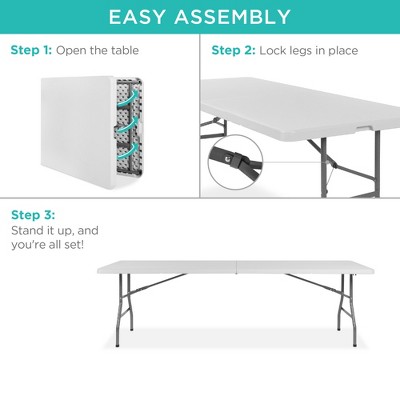 8ft White Heavy Duty Plastic Folding Table with Handle