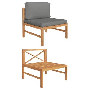 vidaXL Middle Sofa with Dark Gray Cushions Solid Teak Wood - 1 of 4