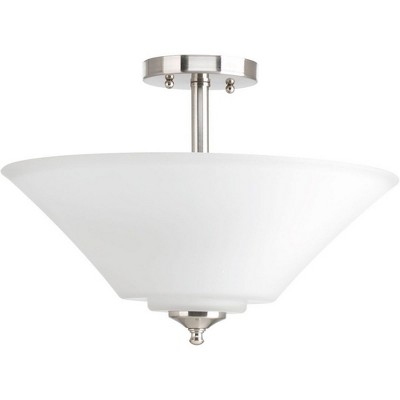Brushed Nickel Glass 3-Light Semi-Flush Mount Fixture