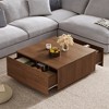 ModernLuxe Square Coffee Table with 4 Drawers, Modern Cocktail Table Sofa Side Table Accent Table Center Table, Walnut/Black - 2 of 4