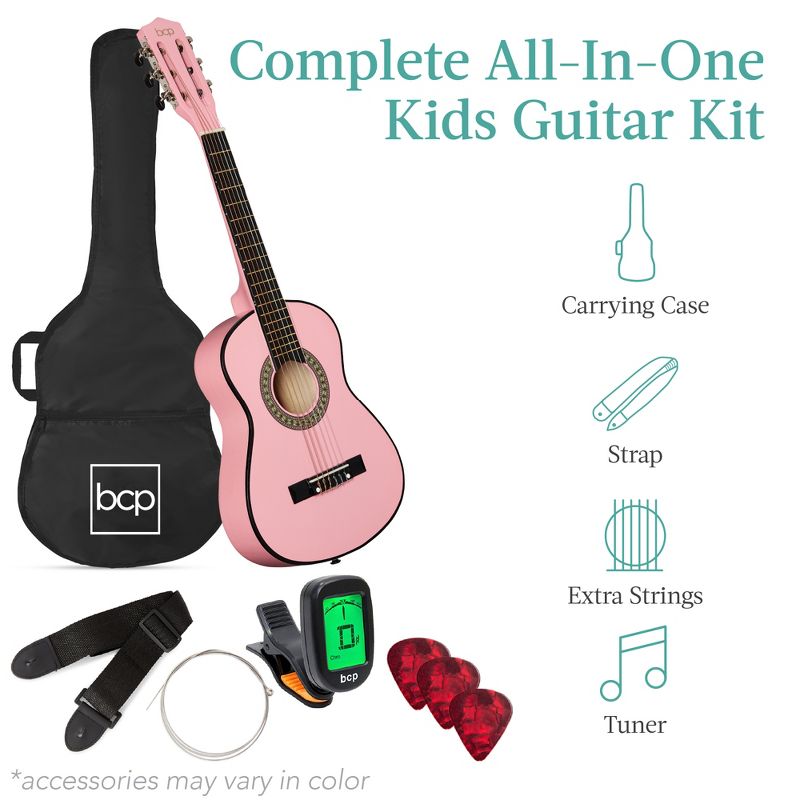 Best Choice Products 30in Kids Acoustic Guitar Beginner Starter Kit with Strap, Case, Strings, 3 of 9