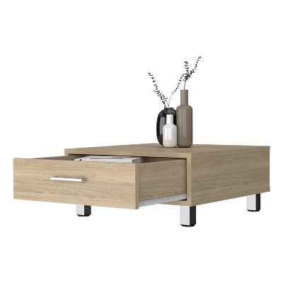 Vynxaria Coffee Table Four Metal Legs, One Drawer (5"H×14"D×19.6"W), Metal Handle, Superior Top: 23.6"W×23.6"D