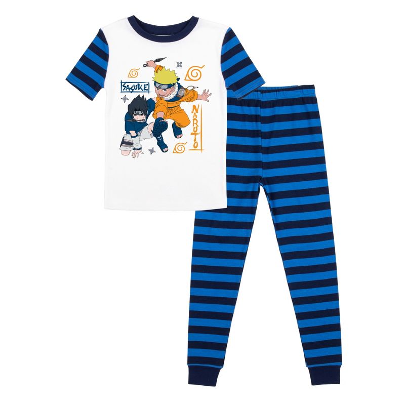 Naruto Classic Characters Youth Blue Striped Short Sleeve Pajama Set, 1 of 5