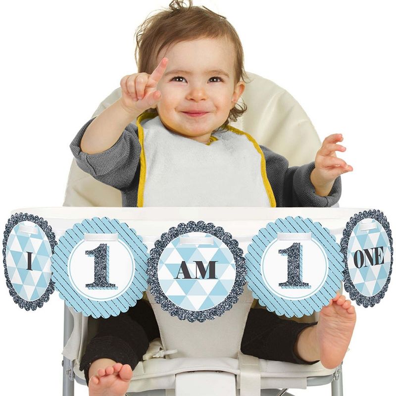 Big Dot of Happiness 1st Birthday Boy - Fun to be One Highchair Decor - I Am One - First Birthday High Chair Banner, 1 of 5