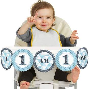 Big Dot of Happiness 1st Birthday Boy - Fun to be One Highchair Decor - I Am One - First Birthday High Chair Banner