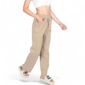 Anna-Kaci Women's Soft Knit Wide-Leg Pants with Elastic Waistband and Drawstring for Lounge and Casual Wear - 1 of 4