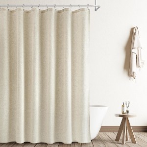 Aoibox Natural Linen Shower Curtain, Country Boho Farmhouse Bath Decor Beige Neutral Cloth Weighted Textured Fabric Bath Curtain with Hooks, Cream - 1 of 4