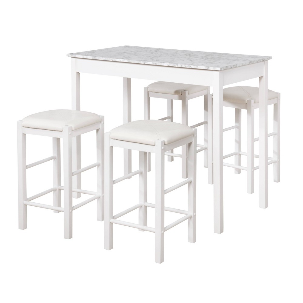 Photos - Dining Table Linon 5pc Lancer Faux Leather Backless Stools Tavern Dining Set White  