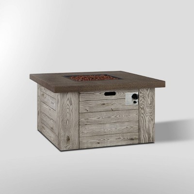 Weathered Gray Fiber Cast Concrete Gas Fire Pit Table