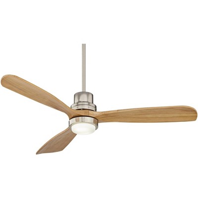 52" Casa Vieja Modern 3 Blade Indoor Ceiling Fan with Light LED Remote Brushed Nickel Natural Wood House Bedroom Living Room Home Kitchen