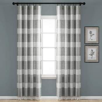 Set of 2 Farmhouse Tucker Stripe Yarn Dyed Cotton Knotted Tassel Light Filtering Window Curtain Panels - Lush Décor