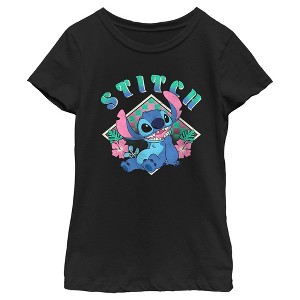 Girl's Lilo & Stitch Distressed Checkerboard Stitch T-Shirt - 1 of 4