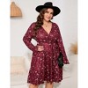 Coolmee Women's Plus Size Long Sleeve Wrap V Neck Tie Waist A Line Mini - 2 of 4