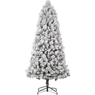 Homhougo 7.5ft Snow Flocked Artificial Christmas Tree with Metal Stand, Slim Hinged Tree for Living Room or Party Decor