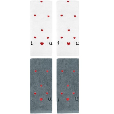 REGALWOVEN Heart Pattern Absorbent Cotton Hand Towels 4 Pack