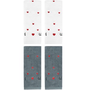 REGALWOVEN Heart Pattern Absorbent Cotton Hand Towels 4 Pack - 1 of 4