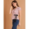 INSPIRE CHIC Women's Floral Print Tie Waist V Neck Cap Sleeve Warp Peplum  Blouse - 4 of 4