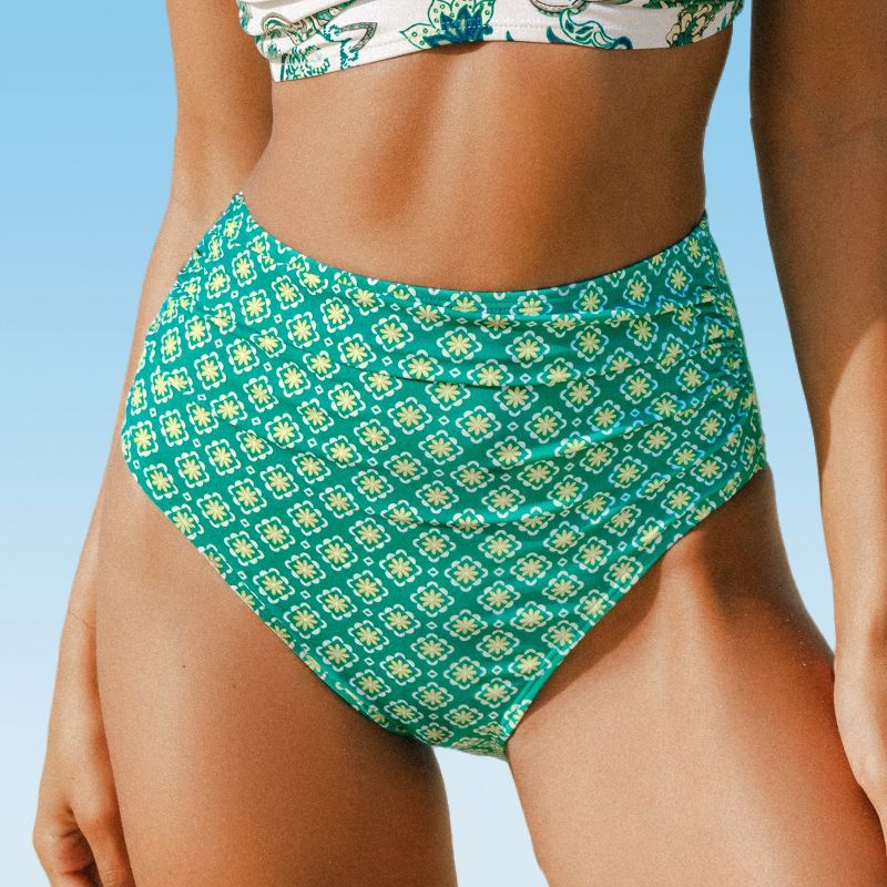 Women's Green Cashews Gingham High Rise Bikini Bottoms - Cupshe, 1 of 7