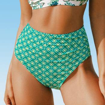 Women's Green Cashews Gingham High Rise Bikini Bottoms - Cupshe