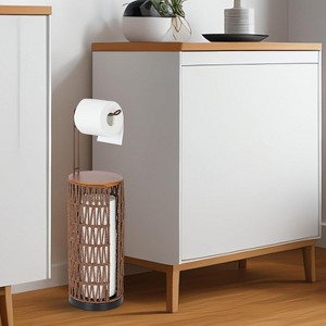 VYNXARIA Freestanding Toilet Paper Holder with Storage,Handmade Woven Toilet Paper Roll Holder Stand,Rattan Sturdy Bathroom Decor Farmhouse,Coffee - 1 of 4