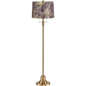 360 Lighting Dyna 58"H Antique Brass and Botanical Leaf Shade 2-Light Floor Lamp - 1 of 4