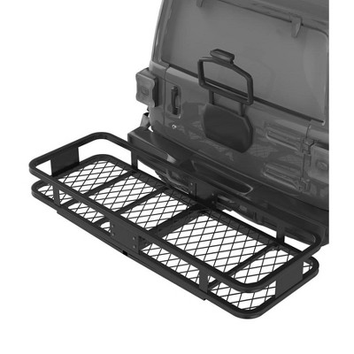 500 lbs Heavy Duty Hitch Mount Cargo Carrier, 60" x 20" x 6" Folding Rack, Steel Trailer Mount with High Side Rails for Cars and SUVs