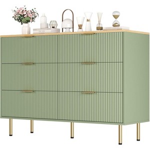 Jojoka 6 Drawers Dresser for Bedroom,Fluted Dresser Chest of Drawers with Gold Handle for Living Room - 1 of 4
