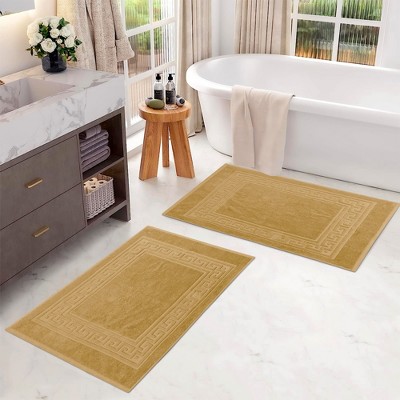 Toast Cotton Absorbent Bath Mat Set with Meander Border, 22" x 35"