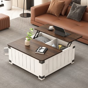 Farmhouse Lift Top Coffee Table with Storage, Wood Coffee Table with Charging Station and USB Ports - 1 of 4