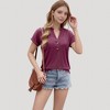 Anna-Kaci Women's Short Sleeve V-Neck Blouse with Button Front and Rolled Cuffs Casual Relaxed Fit - 3 of 4
