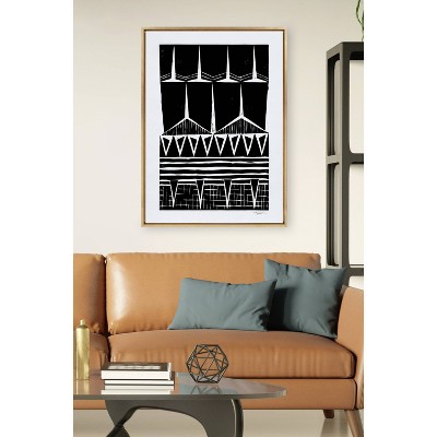 Modern Black and White Geometric Canvas Print with Gold Frame