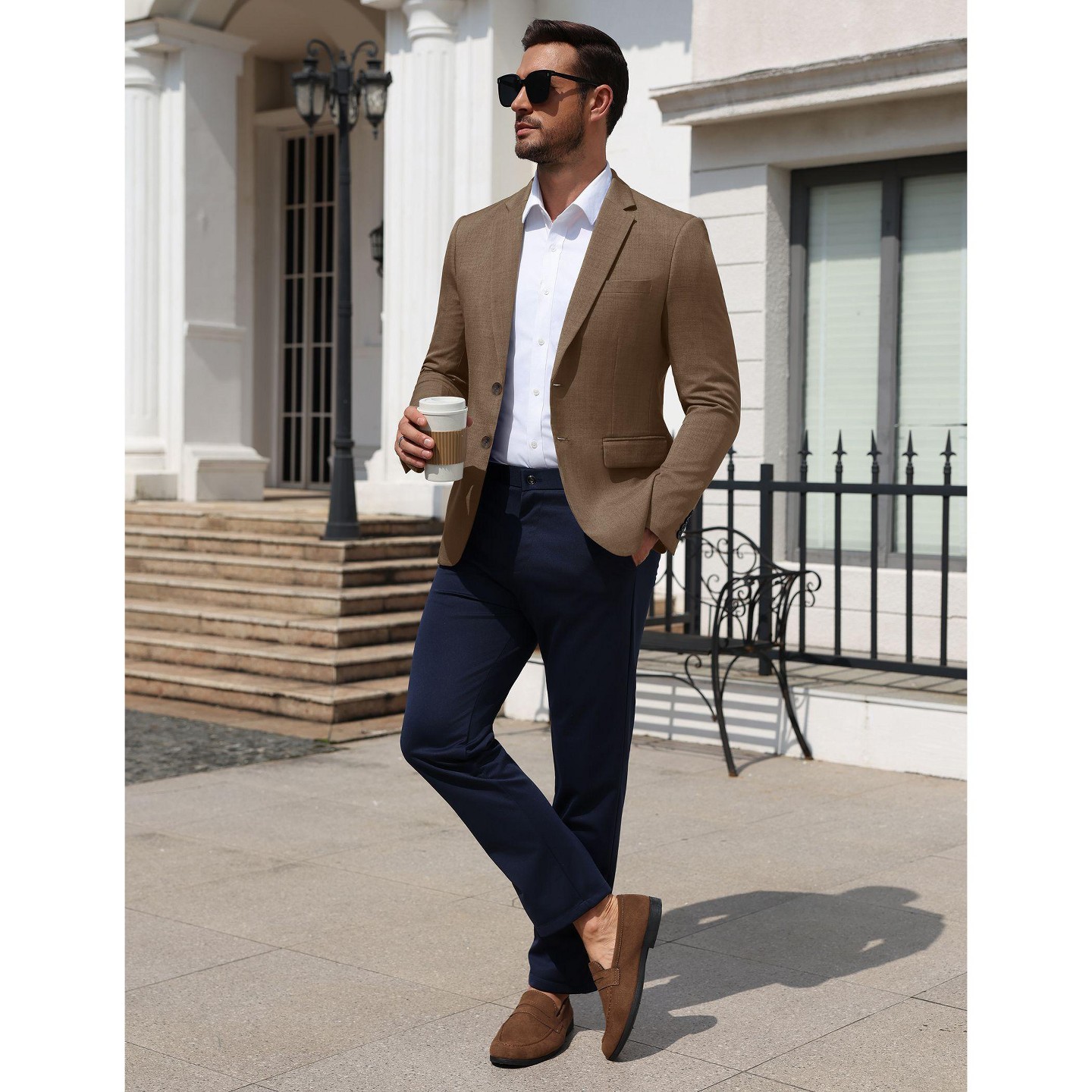 Мужской пиджак COOFANDY Plaid Blazer Two Button Sport Coat Notch Lapel Casual Business Suit Jacket-Brown, цвет: Коричневый — фото 1