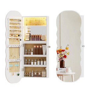 Fredees Jewelry Armoires with LED Lights, Hanging Lockable Wavy Mirror Cabinet & Jewelry Organizer, Frameless Mirror with Storage - 1 of 4